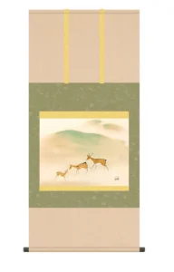 掛け軸(掛軸)【尺五】 遊鹿（ゆうろく）（竹内栖鳳）【複製】 名画 複製 日本製 竹内 栖鳳 鹿 親子 夏 奈良【送料無料】【代引き手数料無料】
