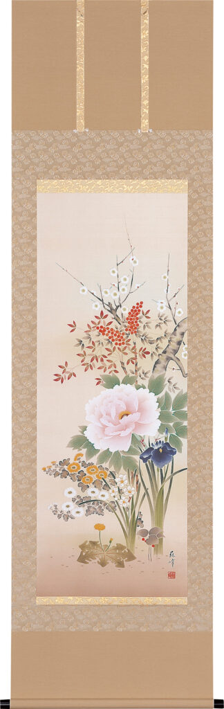 掛け軸／掛軸 四季花（富岡 蘇峰） 年中掛け 牡丹 【送料無料】【代引手数料無料】