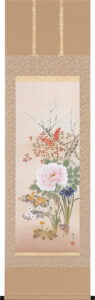 掛け軸／掛軸　四季花（富岡　蘇峰）<br>　年中掛け　牡丹　【送料無料】【代引手数料無料】