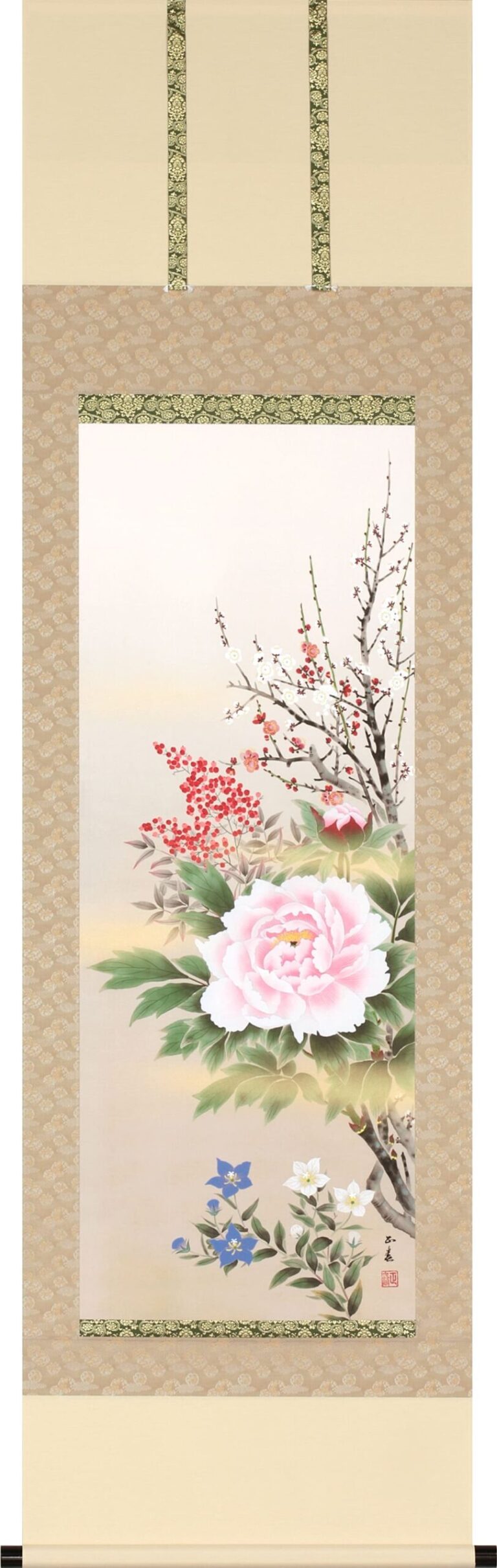 掛け軸 掛軸 四季花(中村正春)（特殊工芸作品） 年中掛け 牡丹【送料無料】【代引手数料無料】