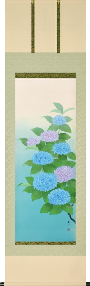 掛け軸／掛軸　紫陽花に蝸牛（富岡　蘇峰）<br>　夏掛け　あじさい　初夏　カタツムリ　おもてなし　普段掛け　<br>【送料無料】【代引手数料無料】