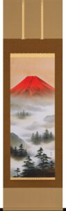 掛け軸 赤富士山水(上野 行安)<br>　御祝　正月　開運　年中掛け【特殊工芸作品】<br>【送料無料】【代引手数料無料】