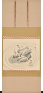 掛け軸 掛軸 喜雀楽静閑（木村 亮平）<br>　墨蹟　雀　子孫繁栄　五穀豊穣　年中掛け　お茶掛け<br>【送料無料】【代引手数料無料】