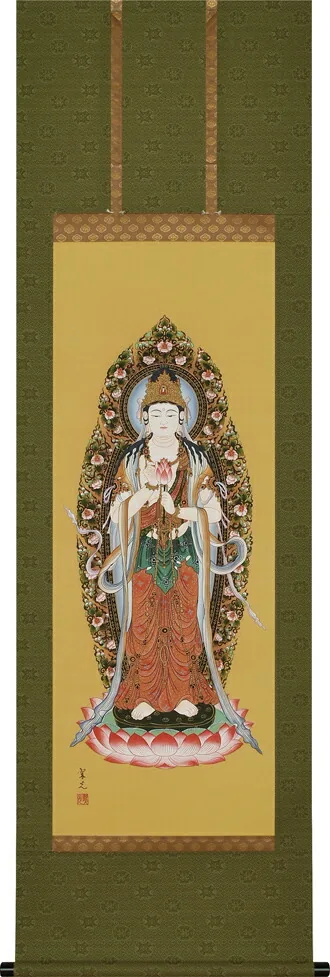 掛け軸／掛軸 聖観音（林翠光） 桐箱収納 お盆 お彼岸 法事 特殊工芸 観音様 正面 【送料無料】【代引手数料無料】