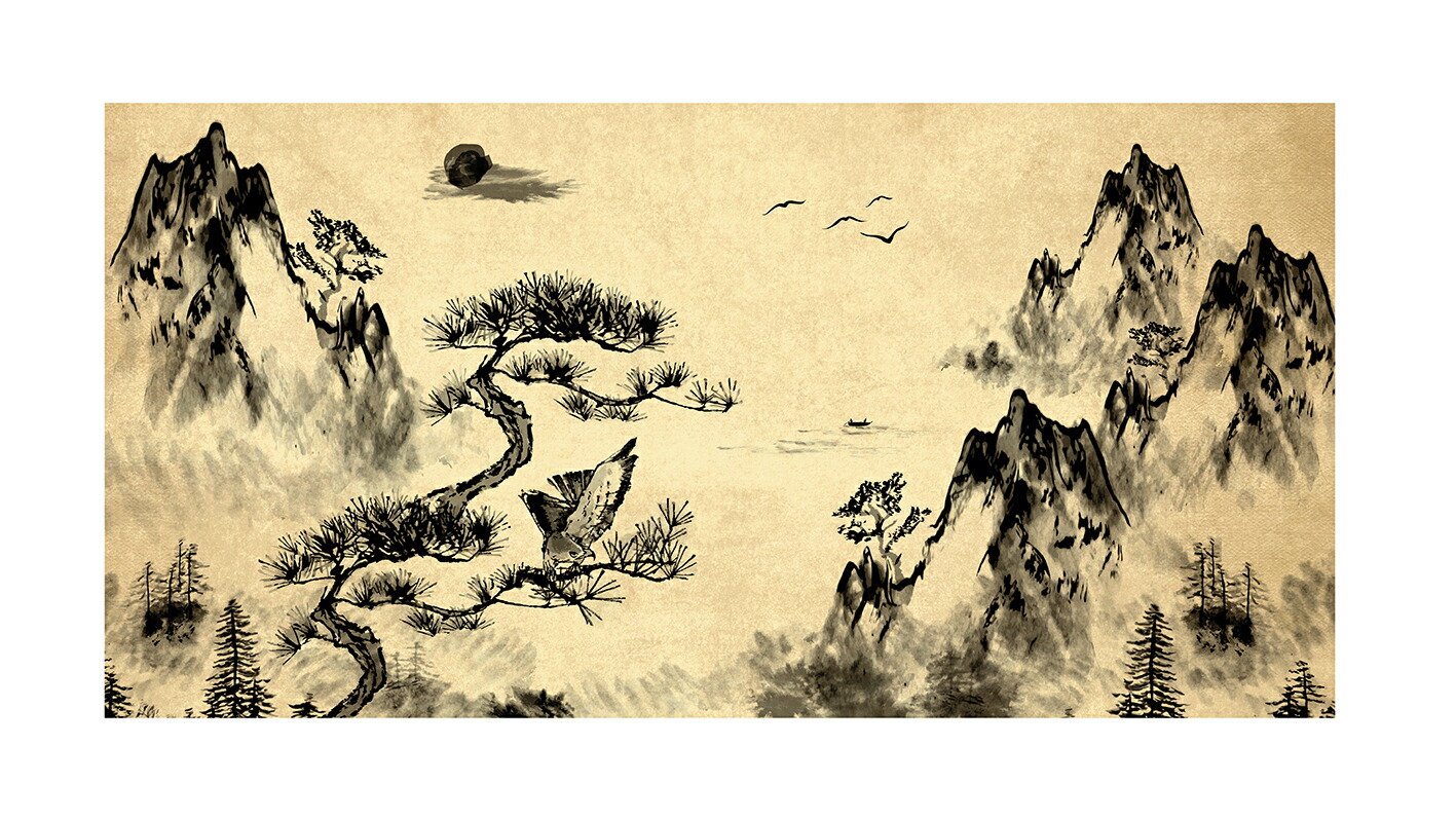 デザイン屏風 ミニ屏風 山水 (木製・出力紙) 屏風 インテリア ミニ 山水 日本製 二曲 小屏風海外お土産 … 商品画像