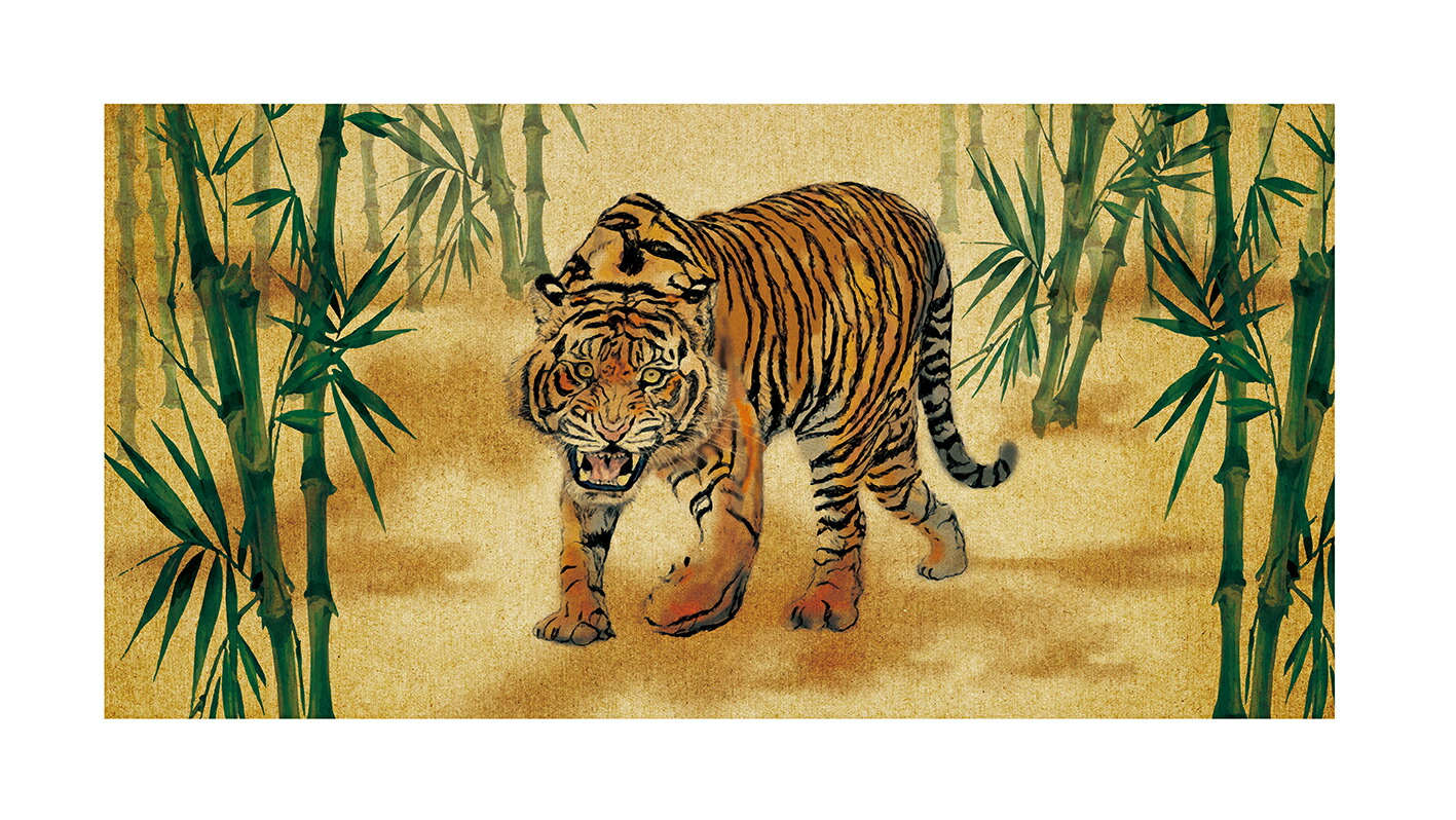 デザイン屏風 ミニ屏風 虎 (木製・出力紙) 屏風 インテリア ミニ トラ 寅 日本製 二曲 小屏風海外お土産… 商品画像