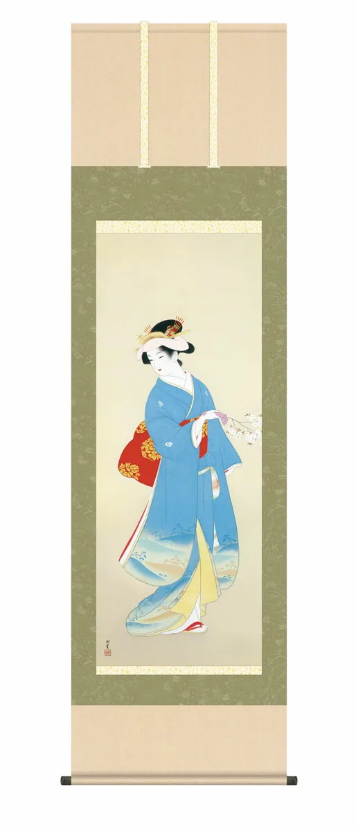 その他 掛け軸【尺五】 春信（しゅんしん）（上村松園）【複製】 床の間 モダン 巨匠 名作 和室 掛物 …