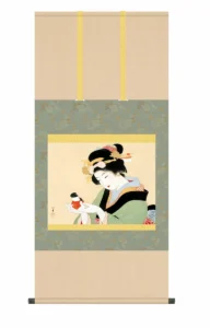 掛け軸【尺五】 御所人形（ごしょにんぎょう）（上村松園）【複製】 床の間 モダン 巨匠 名作 和室 掛物 名画 複製画 日本製 上村 松園 美人【送料無料】【代引き手数料無料】