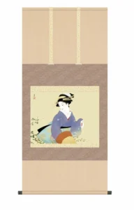 掛け軸【尺五】 萩の露（はぎのつゆ）（上村松園）【複製】 床の間 モダン 巨匠 名作 和室 名画 複製画 日本製 掛物 上村 松園 美人【送料無料】【代引き手数料無料】
