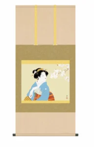掛け軸【尺五】 花下美人（かかびじん）（上村松園）【複製】 床の間 モダン 巨匠 名作 和室 名画 複製画 日本製 掛物 上村 松園 美人【送料無料】【代引き手数料無料】