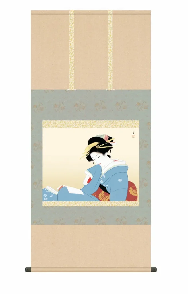 掛け軸【尺五】 つれづれ（上村松園）【複製】 床の間 モダン 巨匠 名作 和室 名画 複製画 日本製 掛物 上村 松園 美人【送料無料】【代引き手数料無料】