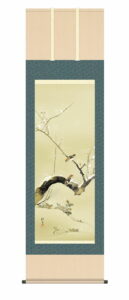 掛け軸【尺五】<br> 梅、雀（うめ、すずめ）（酒井抱一）【複製画】<br>　床の間　モダン　巨匠　名作　スズメ　和室　掛物　名画　複製　日本製　酒井　抱一　梅【送料無料】【代引き手数料無料】