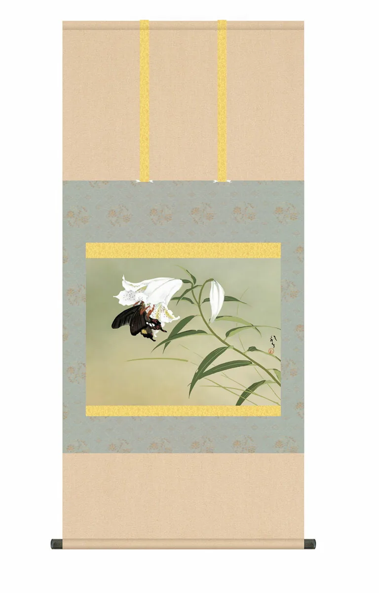 その他 掛け軸【尺五】 百合（ゆり）（川端龍子）【複製】 名画 複製 日本製 川端 龍子 百合 夏