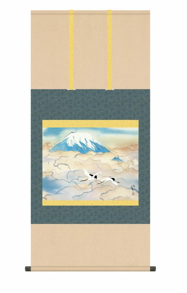 掛け軸【尺五】 舞鶴図（川端龍子）【複製】 名画 複製 日本製 川端 龍子 鶴 富士山【送料無料】【代引き手数料無料】