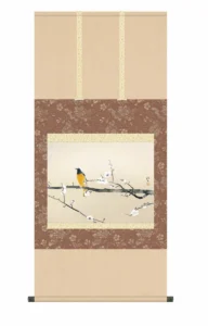 掛け軸【尺五】 梅花小禽図（ばいかしょうきんず）（川端龍子）【複製】 名画 複製 日本製 川端 龍子 梅 冬【送料無料】【代引き手数料無料】
