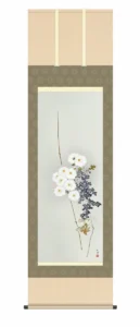 掛け軸(掛軸)【尺五】 白菊（竹内栖鳳）【複製】 床の間 モダン 巨匠 名作 和室 掛物 名画 複製画 日本製 竹内 栖鳳 菊【送料無料】【代引き手数料無料】