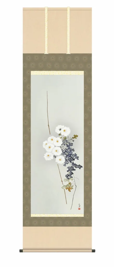 掛け軸(掛軸)【尺五】 白菊（竹内栖鳳）【複製】 床の間 モダン 巨匠 名作 和室 掛物 名画 複製画 日本製 竹内 栖鳳 菊【送料無料】【代引き手数料無料】