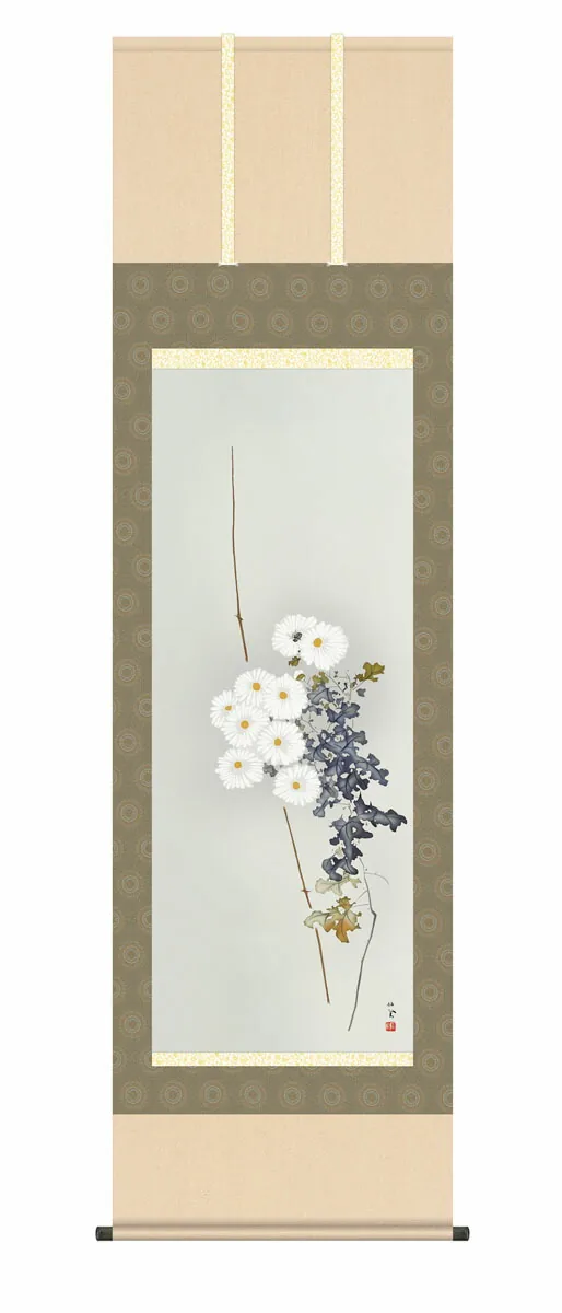 その他 掛け軸(掛軸)【尺五】 白菊（竹内栖鳳）【複製】 床の間 モダン 巨匠 名作 和室 掛物 名画 …