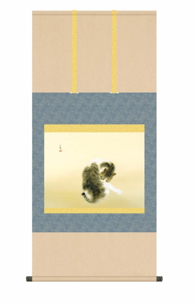 掛け軸【尺五】 班猫（はんびょう）（竹内栖鳳）【複製】 名画 複製 日本製 竹内 栖鳳 猫【送料無料】【代引き手数料無料】