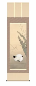 掛け軸【尺五】 猫梅（菱田春草）【複製】 床の間 モダン 巨匠 名作 和室 掛物 名画 複製画 日本製 菱田 春草 猫 【送料無料】【代引き手数料無料】