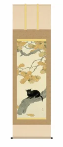 掛け軸【尺五】 黒き猫（菱田春草）【複製】 床の間 モダン 巨匠 名作 和室 掛物 名画 複製画 日本製 菱田 春草 猫 【送料無料】【代引き手数料無料】