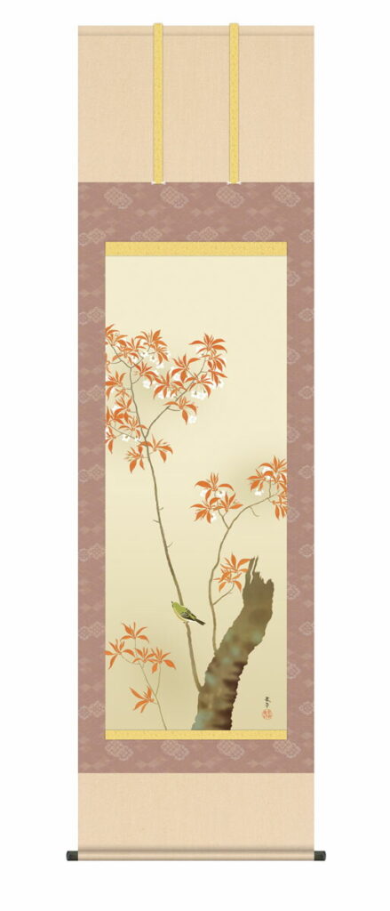 掛け軸【尺五】 春の花鳥（菱田春草）【複製】 床の間 モダン 巨匠 名作 和室 掛物 名画 複製画 日本製 菱田 春草 春 【送料無料】【代引き手数料無料】