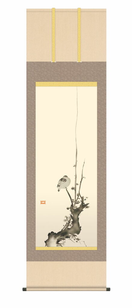 掛け軸【尺五】 紅梅鳩図 （ こうばいはとず ）（宮本武蔵）【複製】 床の間 モダン 巨匠 名作 和室 掛物 名画 複製画 日本製 宮本 武蔵 鳩 バカボンド【送料無料】【代引き手数料無料】