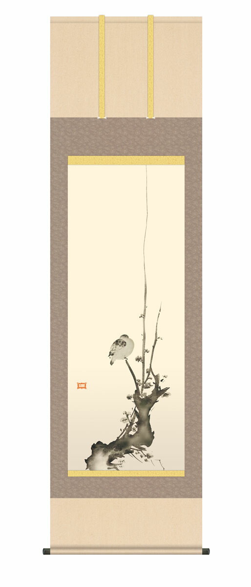掛け軸【尺五】 紅梅鳩図 （ こうばいはとず ）（宮本武蔵）【複製】 床の間 モダン 巨匠 名作 和室 掛物 名画 複製画 日本製 宮本 武蔵 鳩 バカボンド【送料無料】【代引き手数料無料】