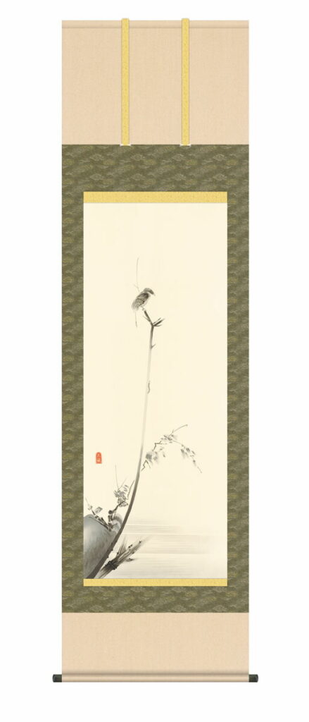 掛け軸【尺五】 枯木鳴鵙図 （ こぼくめいげきず ）（宮本武蔵）【複製】 床の間 モダン 巨匠 名作 和室 掛物 名画 複製画 日本製 宮本 武蔵 鵙 モズ バカボンド【送料無料】【代引き手数料無料】