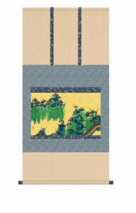 掛け軸【尺五】<br> 八ツ橋図屏風（尾形光琳）【複製】<br>床の間　モダン　巨匠　名作　和室　掛物　名画　複製画　日本製　尾形　光琳　燕子花梅　【送料無料】【代引き手数料無料】