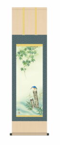 掛け軸(掛軸)【尺三幅】<br>楓に翡翠(高見 蘭石)<br>尺三　高さ164×幅44.5cm　床の間　モダン　和室　掛物　夏　かわせみ【送料無料】【代引き手数料無料】