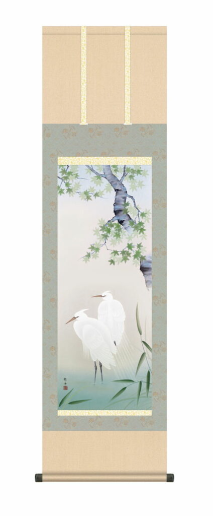 掛け軸 (掛軸)【尺三幅】 楓に白鷺(長江桂舟) 夏 しらさぎ 楓 【送料無料】【代引手数料無料】
