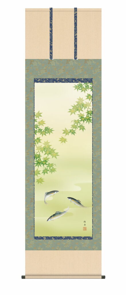 掛け軸／掛軸【夏】 楓に鮎（長江 桂舟） 夏掛け アユ 清涼感 【送料無料】【代引手数料無料】