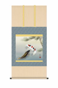 掛け軸 掛軸 かけじく 花鳥画<br>遊鯉（浮田　秋水）<br>　鯉　床の間　モダン　掛物　商売繁盛　立身出世　送料無料 代引手数料無料