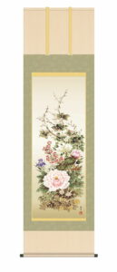 掛け軸 掛軸 花鳥画<br>　四季花（吉井　蘭月）<br>　年中掛け　牡丹　吉祥花　床の間　和室　モダン　送料無料 代引き手数料無料