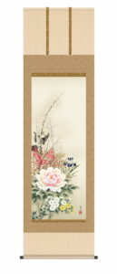 掛け軸 掛軸 花鳥画<br>　四季花（根本葉舟）<br>　年中掛け　牡丹　吉祥花　床の間　和室　モダン　送料無料 代引き手数料無料
