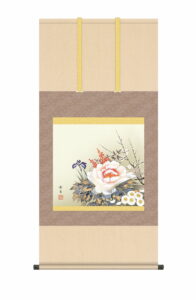 掛け軸 掛軸 花鳥画<br>　四季花（北山歩生）<br>　年中掛け　牡丹　吉祥花　床の間　和室　モダン　送料無料 代引き手数料無料
