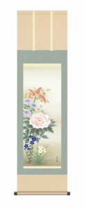 掛け軸 掛軸 【尺三幅】【花鳥画】<br>四季花（西尾 香悦）<br><br>年中掛け　牡丹　吉祥花　床の間　和室　モダン　【送料無料】【代引き手数料無料】