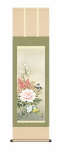 掛け軸／掛軸【花鳥/尺三】<br>四季花　根本 葉舟(幸洋会)<br>　年中掛け　牡丹　吉祥花　床の間　和室　モダン　【送料無料】【代引手数料無料】