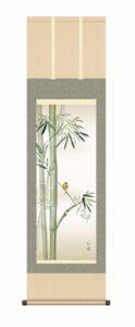 掛け軸 掛軸 かけじく 花鳥画<br>竹に雀（浮田　秋水）【尺三】<br>尺三　高さ164×幅44.5cm　床の間　モダン　和室　掛物　竹　雀　吉祥木　子孫繁栄　商売繁盛【送料無料】【代引き手数料無料】