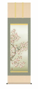 掛け軸　掛軸　かけじく【花鳥画】<br>桜花（長江 桂舟）<br>尺五　高さ190×幅54.5cm　春掛け　春飾り　桜　鳥　床の間　モダン　和室　掛物　【送料無料】【代引き手数料無料】