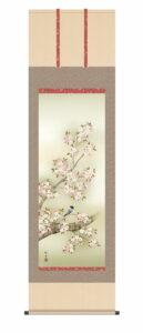 掛け軸　掛軸　かけじく【花鳥画】<br>桜花に小鳥（長江 桂舟）<br>尺五　高さ190×幅54.5cm　春掛け　春飾り　桜　鳥　床の間　モダン　和室　掛物　【送料無料】【代引き手数料無料】