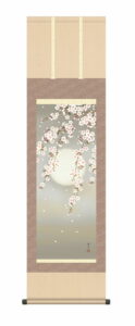 【掛け軸／掛軸／花鳥画】<br>夜桜（緒方 葉水）<br>春掛け　春飾り　桜　鳥　床の間　和室　モダン　花鳥画【送料無料】【代引き手数料無料】