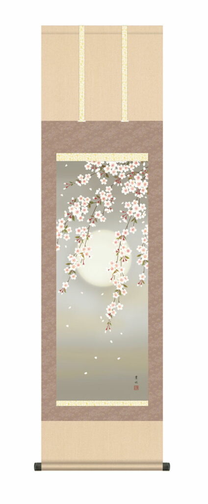 【掛け軸／掛軸／花鳥画】 夜桜（緒方 葉水） 春掛け 春飾り 桜 鳥 床の間 和室 モダン 花鳥画【送料無料】【代引き手数料無料】