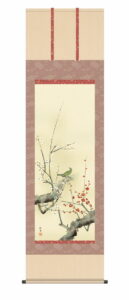 掛け軸/掛軸【花鳥/尺五】<br>紅白梅に鶯　田村 竹世(三美会)<br>　春掛け　春飾り　紅白梅　梅花　床の間　和室　モダン　花鳥画【送料無料】【代引手数料無料】