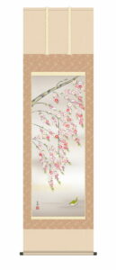 掛け軸／掛軸【春】　<br>桃花に小鳥（近藤 玄洋）　<br>春掛け　春飾り　桃　桃の節句　お雛様　床の間　和室　モダン　掛物　贈り物　花鳥画【送料無料】【代引手数料無料】