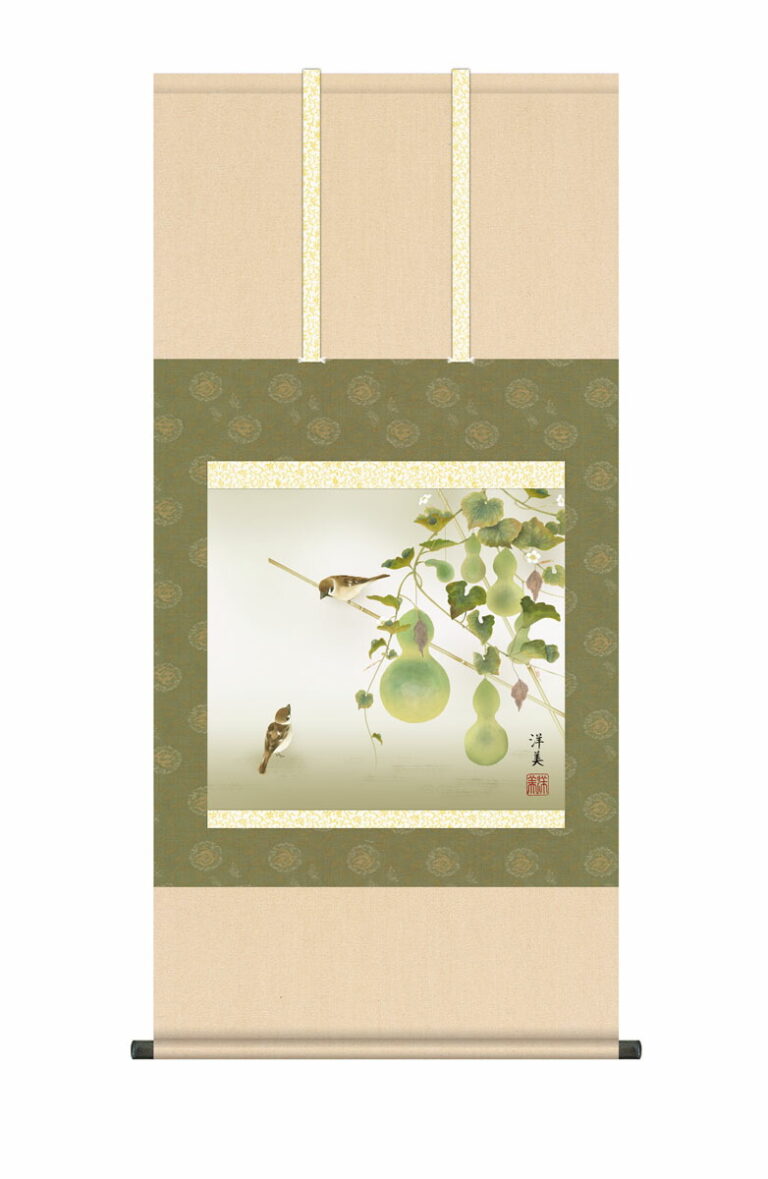 掛け軸／掛軸／かけじく【花鳥画】 六瓢（打田 洋美） 夏掛け 夏飾り 瓢箪 ひょうたん 無病息災 健康長寿 床の間 和室 モダン 掛物 贈り物 花鳥画【送料無料】【代引き手数料無料】
