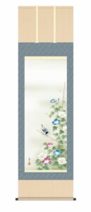 掛け軸 掛軸 花鳥画<br>　朝顔（吉井　蘭月）<br>　夏掛け　夏飾り　あさがお　アサガオ　清涼感　家庭円満　床の間　和室　モダン　掛物　贈り物　花鳥画　送料無料 代引き手数料無料