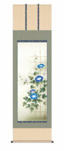 掛け軸 掛軸 花鳥画<br>朝顔　西尾 香悦(三美会)<br> 夏掛け　夏飾り　あさがお　アサガオ　清涼感　家庭円満　床の間　和室　モダン　掛物　贈り物　花鳥画【送料無料】【代引手数料無料】