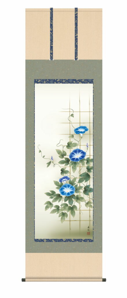 掛け軸 掛軸 花鳥画 朝顔 西尾 香悦(三美会) 夏掛け 夏飾り あさがお アサガオ 清涼感 家庭円満 床の間 和室 モダン 掛物 贈り物 花鳥画【送料無料】【代引手数料無料】